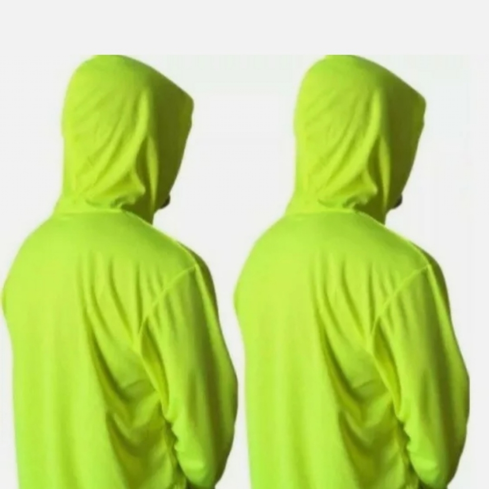 Safety Green Work Tshits Long Sleeves With Hoodie 100% Polyester 6 Pcs Per Order View 3